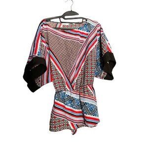 New York & Company Asymmetrical Red and White Blouse